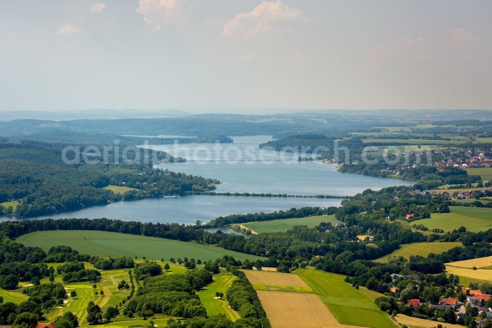 Aerial image Völlinghausen - Village on the banks of the area Moehnesee in Voellinghausen in the state North Rhine-Westphalia