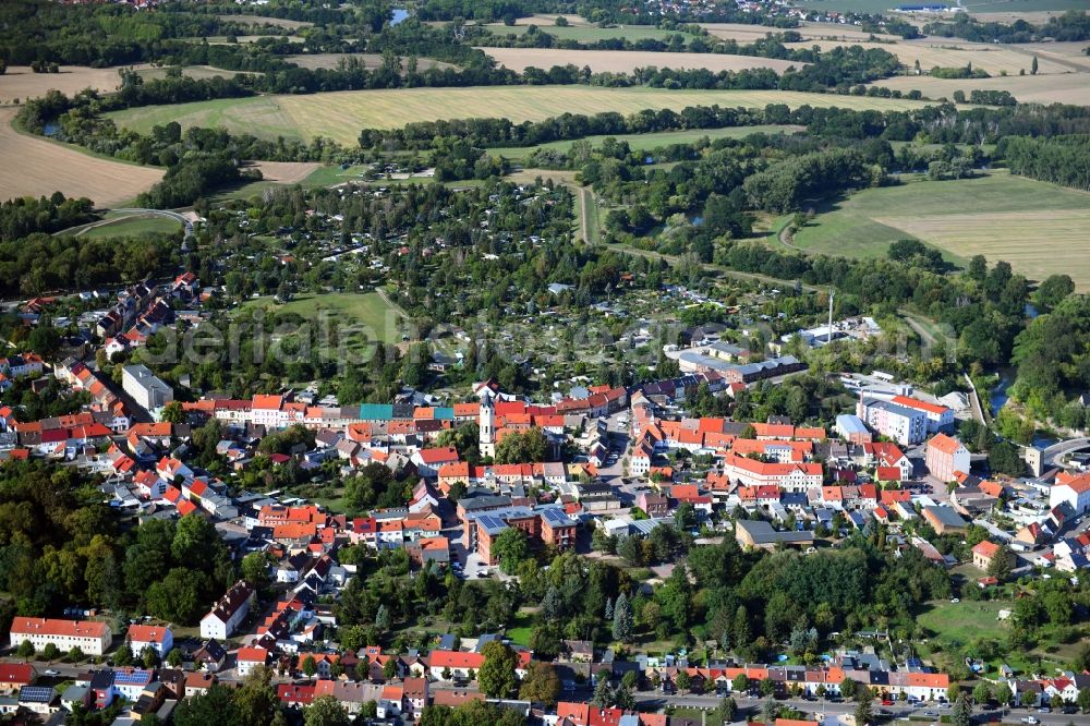 Jeßnitz (Anhalt) from above - Village on the banks of the area Mulde- - river course in Jessnitz (Anhalt) in the state Saxony-Anhalt, Germany