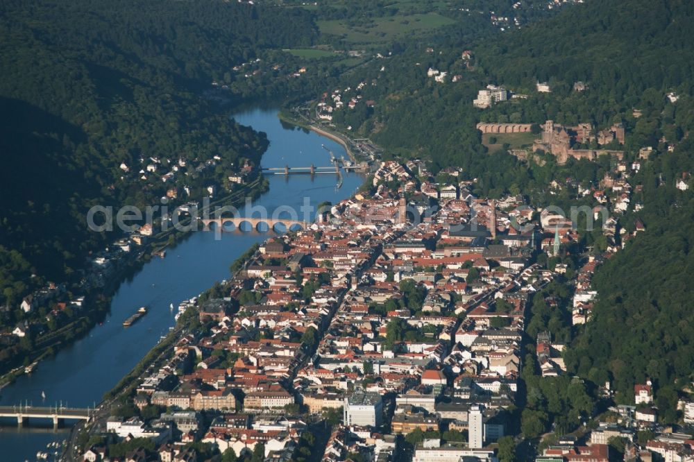 Heidelberg from above - Village on the banks of the area Neckar river course in Heidelberg in the state Baden-Wuerttemberg