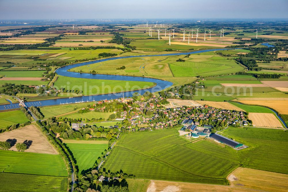 Geversdorf from above - Village on the banks of the area Oste - river course in Geversdorf in the state Lower Saxony, Germany