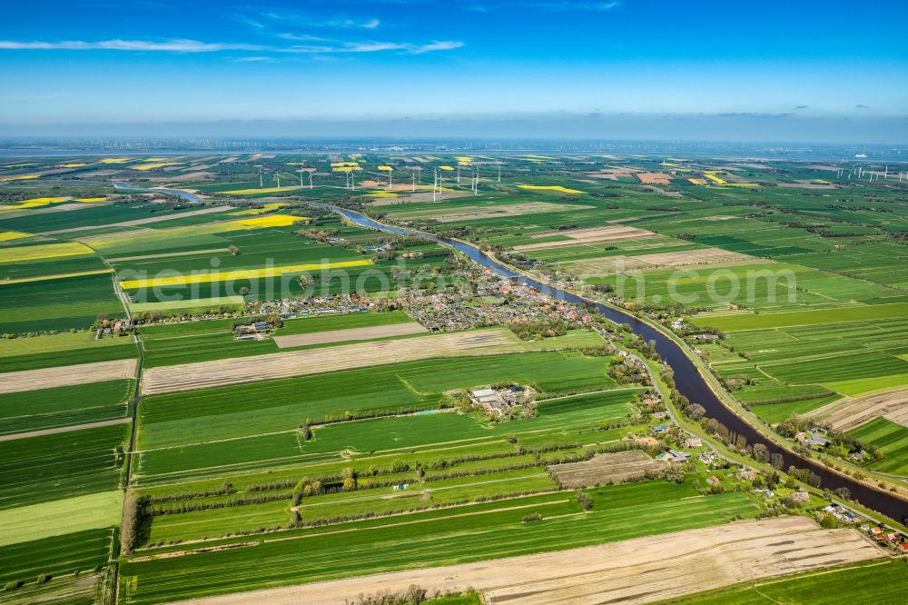 Oberndorf from above - Town center on the banks of the Oste river course in Oberndorf in the state Lower Saxony, Germany