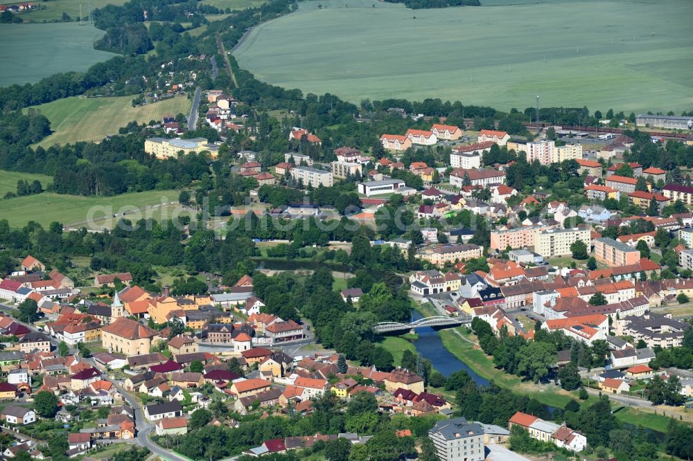 Aerial image Stod - Village on the banks of the area Radbuza - river course in Stod in Plzensky kraj - Pilsner Region - Boehmen, Czech Republic