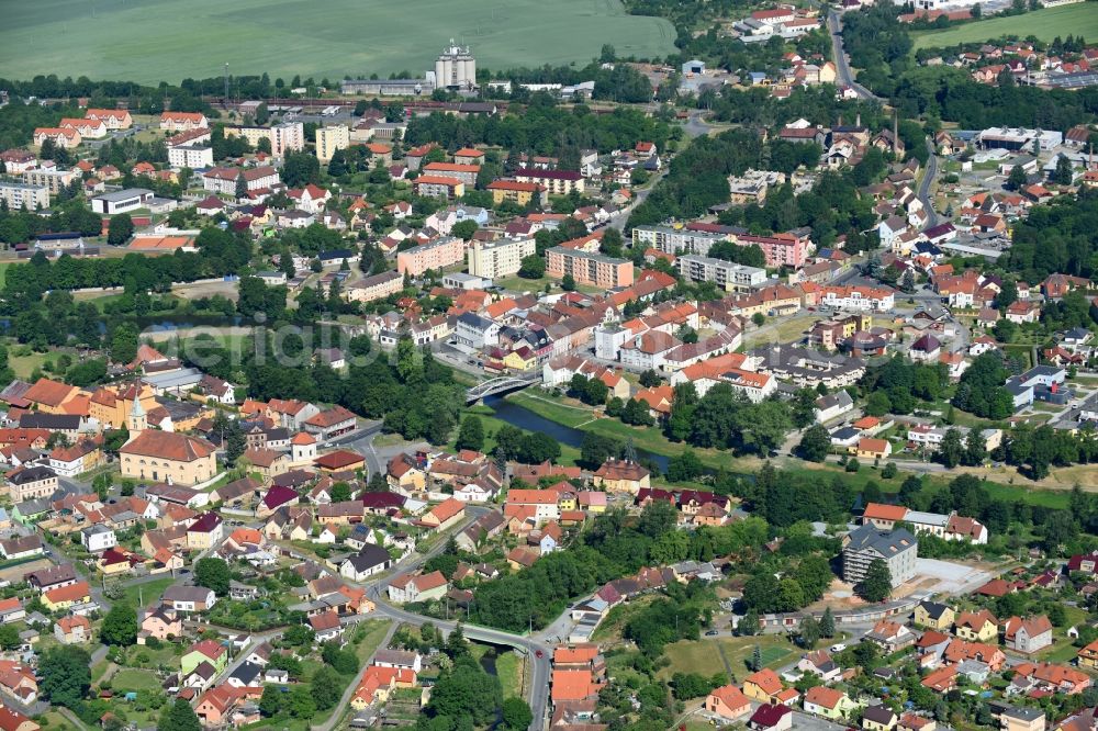 Aerial photograph Stod - Village on the banks of the area Radbuza - river course in Stod in Plzensky kraj - Pilsner Region - Boehmen, Czech Republic