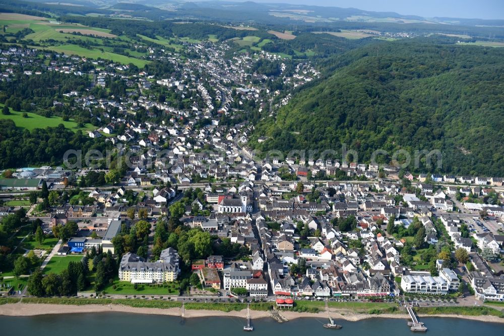 Aerial photograph Bad Breisig - Village on the banks of the area of the Rhine river - river course in Bad Breisig in the state Rhineland-Palatinate, Germany