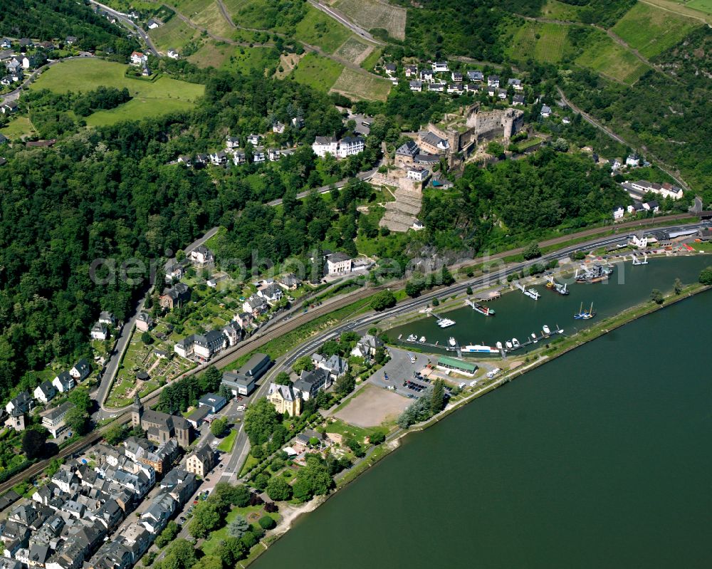 Aerial image Biebernheim - Village on the banks of the area Rhine - river course in Biebernheim in the state Rhineland-Palatinate, Germany