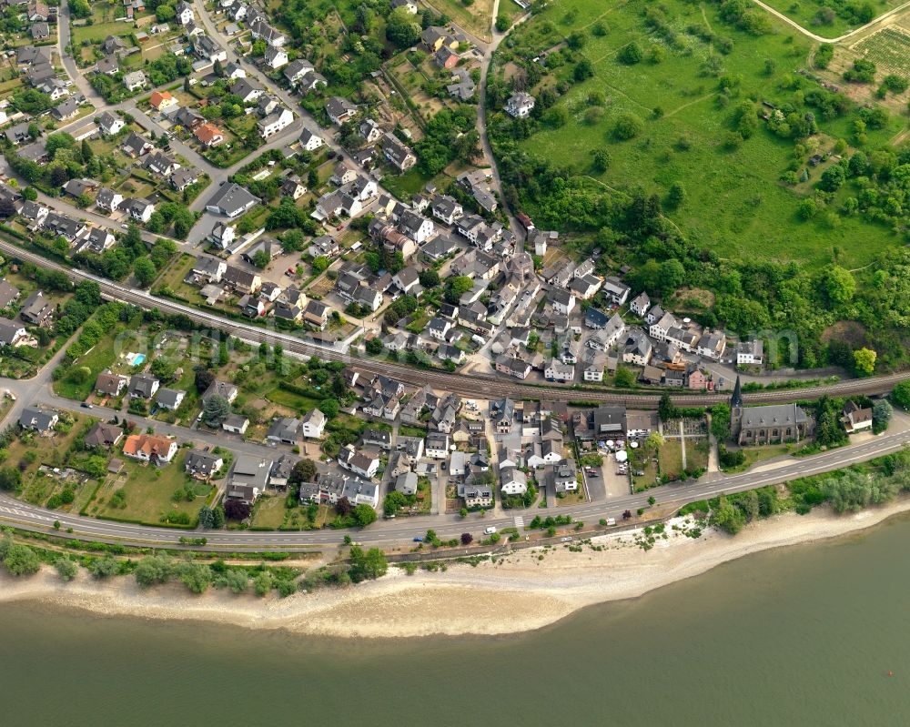 Filsen from above - Village on the banks of the area Rhine - river course in Filsen in the state Rhineland-Palatinate