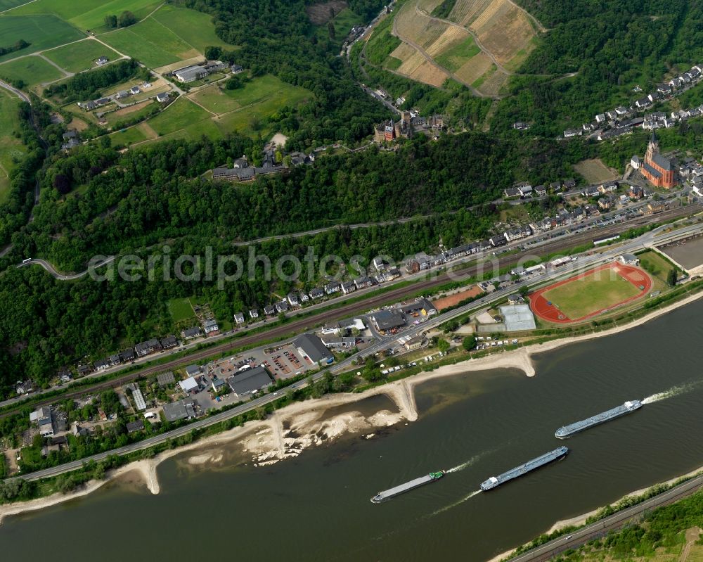 Oberwesel from above - Village on the banks of the area Rhine - river course in Oberwesel in the state Rhineland-Palatinate