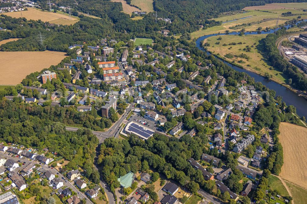 Aerial image Rauendahl - Village on the banks of the area Ruhr - river course in Rauendahl in the state North Rhine-Westphalia, Germany