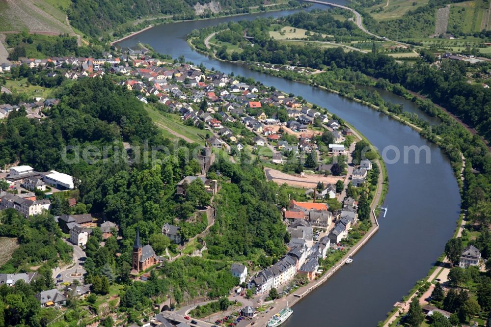 Saarburg from above - Village on the banks of the area Saar - river course in Saarburg in the state Rhineland-Palatinate