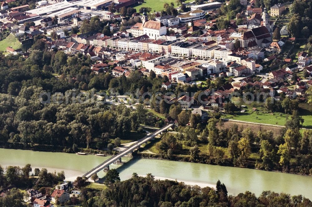 Burg from the bird's eye view: Village on the banks of the area Salzach - river course in Burg in the state Bavaria, Germany