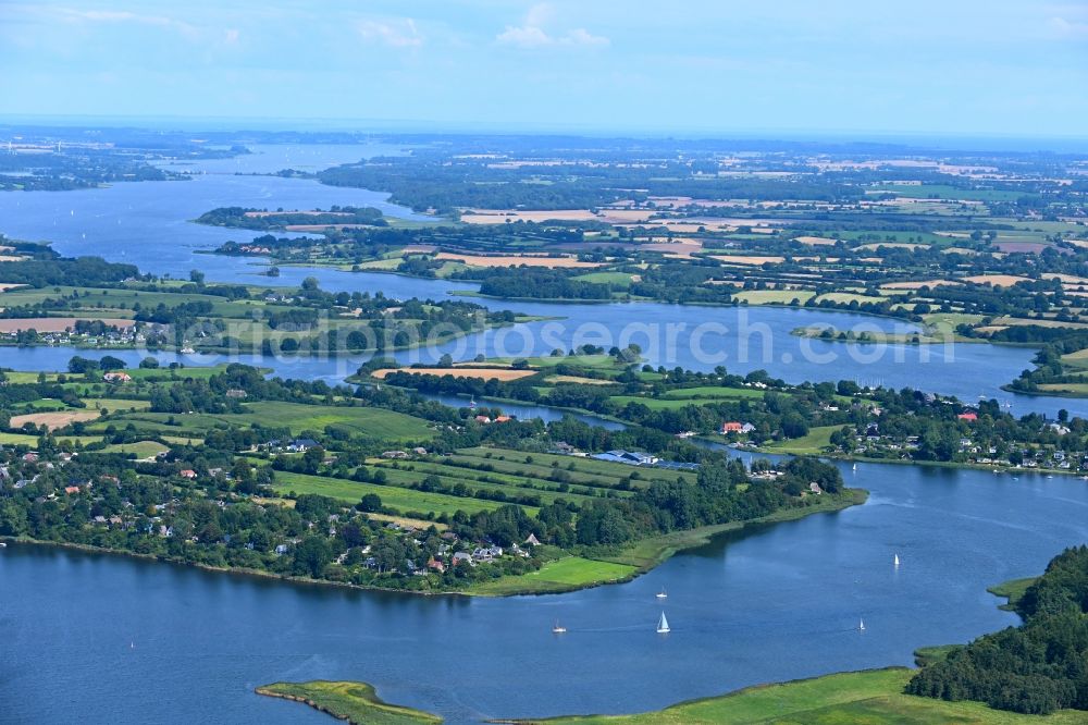 Brodersby from the bird's eye view: Village on the banks of the area lake of Schlei in Brodersby in the state Schleswig-Holstein, Germany