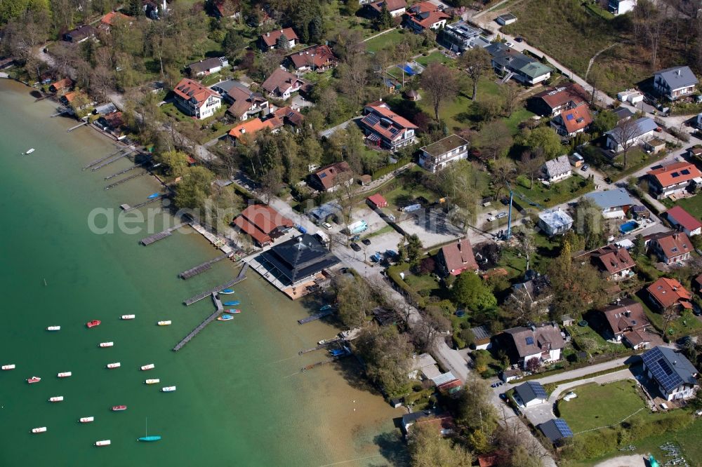 Wörthsee from above - Village on the banks of the area SEEHAUS RAABE along the Seestrasse in the district Steinebach in Woerthsee in the state Bavaria, Germany