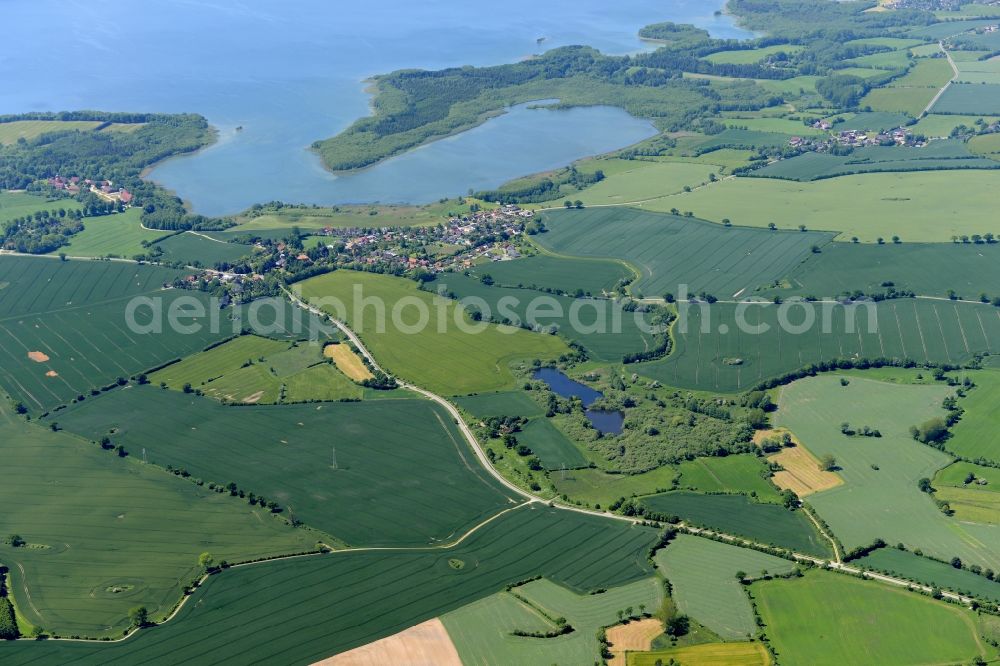 Giekau from the bird's eye view: Village on the banks of the area Selenter See in Giekau in the state Schleswig-Holstein