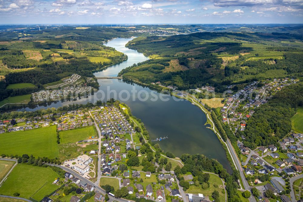 Amecke from above - Village on the banks of the area of Sorpe in Amecke in the state North Rhine-Westphalia, Germany