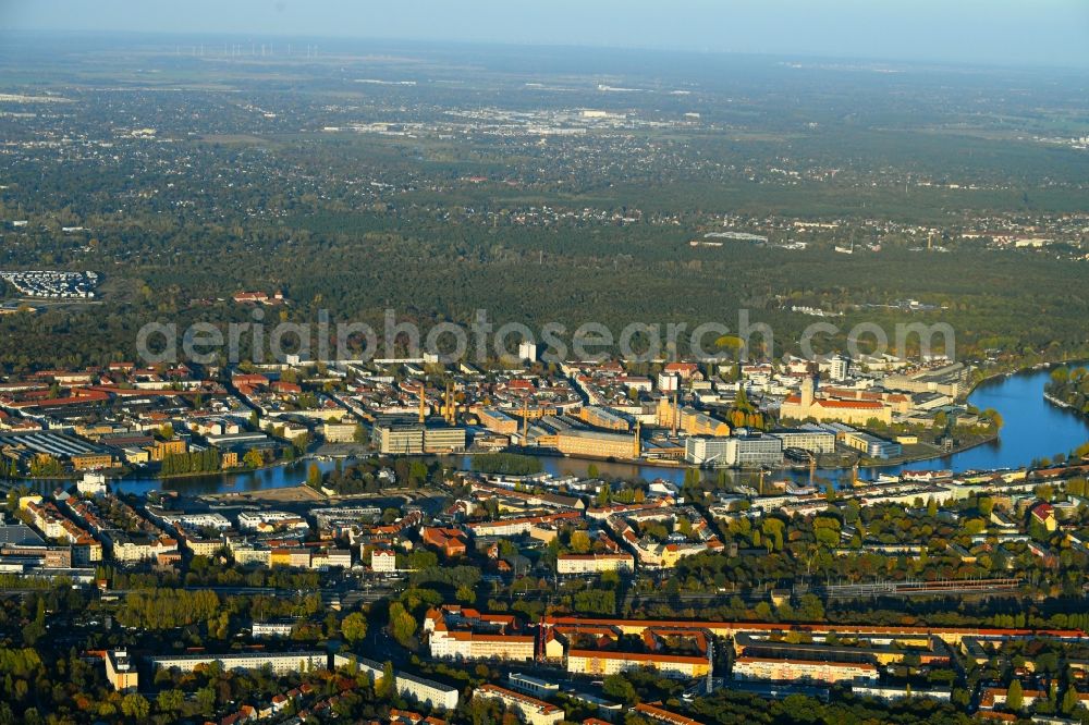 Berlin from above - Village on the banks of the area Spree - river course in the district Schoeneweide in Berlin, Germany