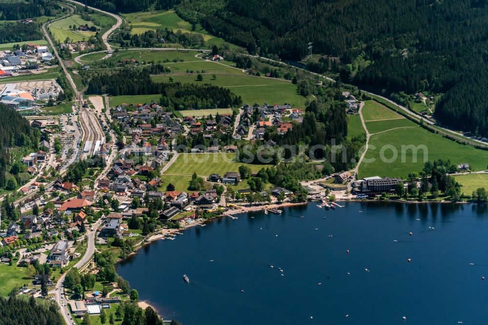 Titisee-Neustadt from above - Village on the banks of the area lake Titisee in Titisee-Neustadt in the state Baden-Wurttemberg