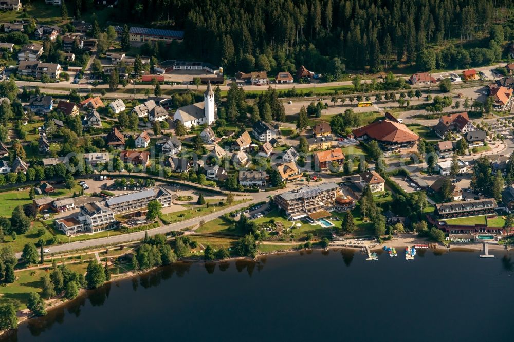 Titisee-Neustadt from above - Village on the banks of the area Titisee in Titisee-Neustadt in the state Baden-Wurttemberg, Germany