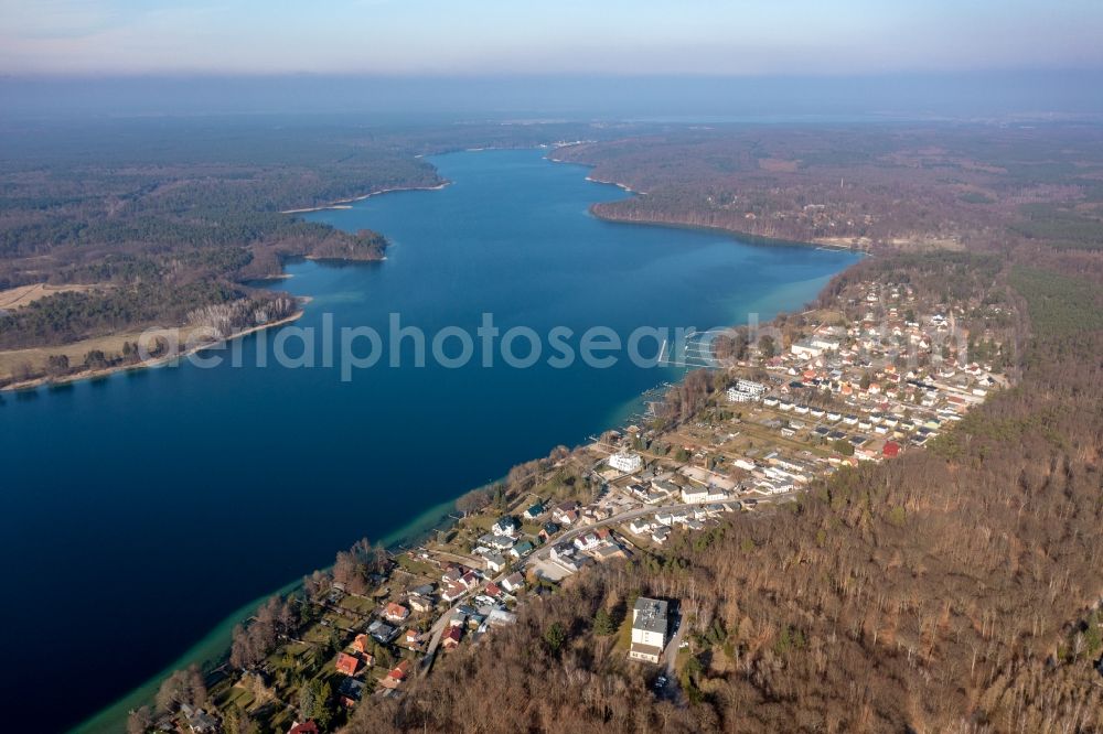 Schorfheide from above - Village on the banks of the area on Ufer of Werbellinsee in Altenhof in the state Brandenburg, Germany