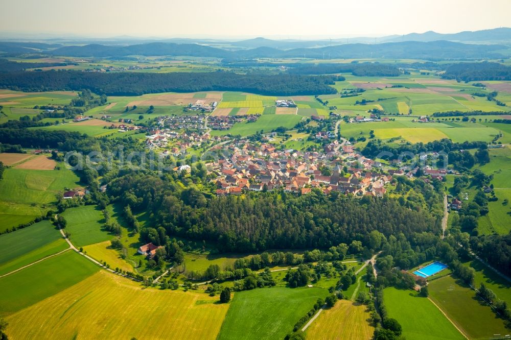 Landau from above - Village on the banks of the area Watter - river course in Landau in the state Hesse, Germany