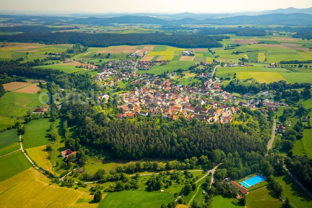 Landau from the bird's eye view: Village on the banks of the area Watter - river course in Landau in the state Hesse, Germany