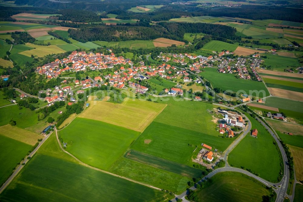 Landau from above - Village on the banks of the area Watter - river course in Landau in the state Hesse, Germany