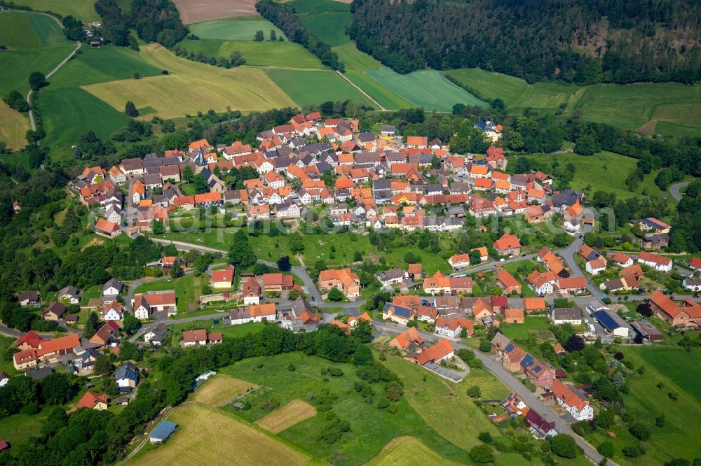 Landau from the bird's eye view: Village on the banks of the area Watter - river course in Landau in the state Hesse, Germany