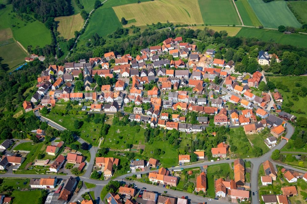 Landau from above - Village on the banks of the area Watter - river course in Landau in the state Hesse, Germany