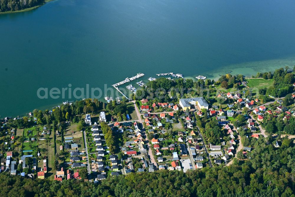 Altenhof from above - Village on the banks of the area lake of Werbellinsee in Altenhof at Schorfheide in the state Brandenburg, Germany