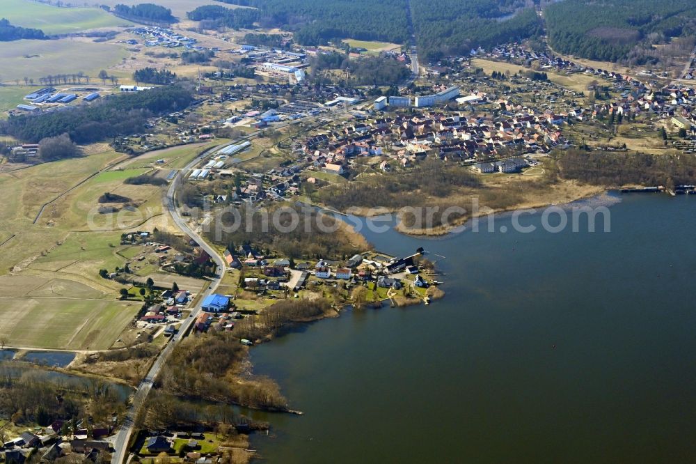 Aerial image Wesenberg - Village on the banks of the area lake of Woblitzsee - Havel in Wesenberg in the state Mecklenburg - Western Pomerania, Germany