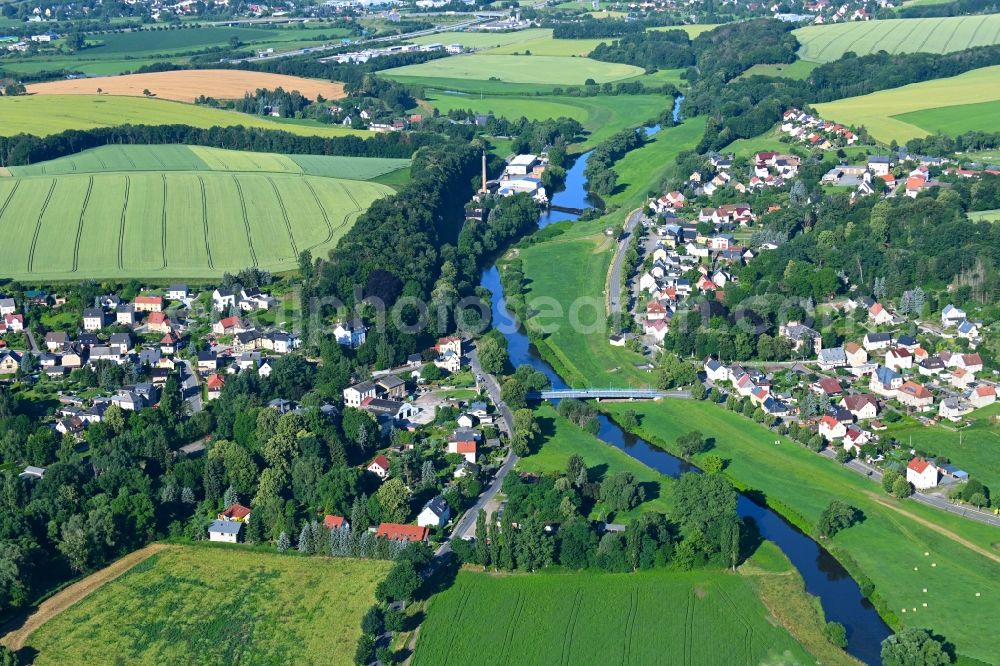 Remse from above - Village on the banks of the area Zwickauer Mulde - river course in Remse in the state Saxony, Germany