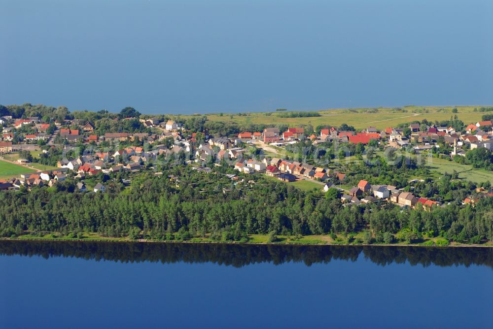 Alt Pouch from above - Village on the banks of the area lake between Muldestausee and Grosser Goitzschesee in Alt Pouch in the state Saxony-Anhalt, Germany