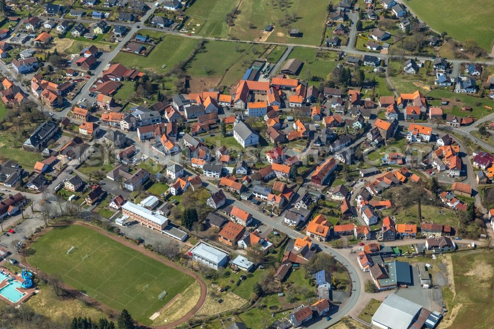 Aerial photograph Vöhl - Center market in Voehl in the state Hesse, Germany