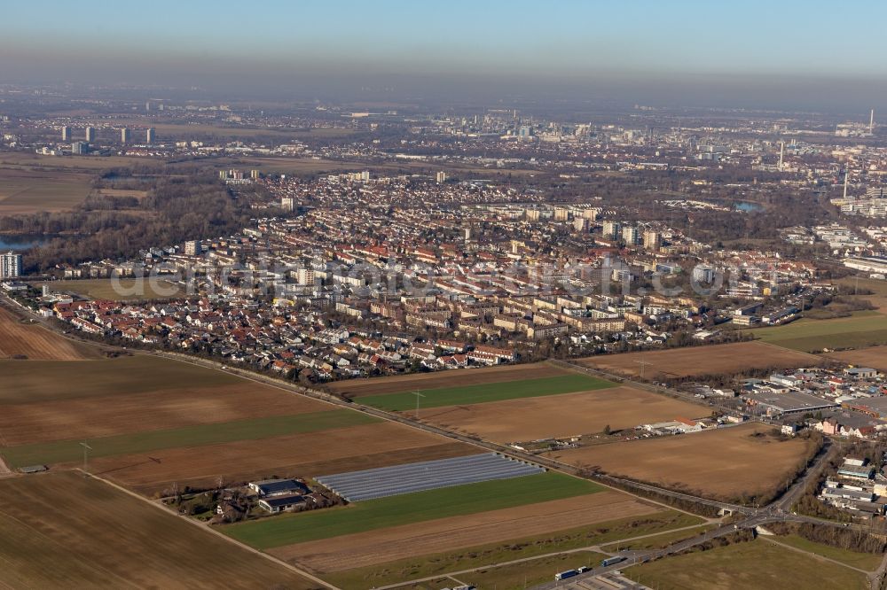 Ludwigshafen am Rhein from above - Cityscape of the district Gartenstadt in Ludwigshafen am Rhein in the state Rhineland-Palatinate, Germany