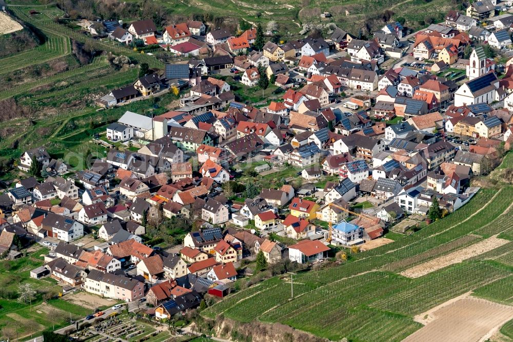 Vogtsburg im Kaiserstuhl from above - The district Oberbergen in Vogtsburg im Kaiserstuhl in the state Baden-Wuerttemberg, Germany