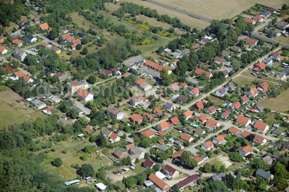 Rietz-Neuendorf from above - View of the Alt-Golm part in the North of the borough of Rietz-Neuendorf in the state of Brandenburg. The residential village is surrounded by fields and forest