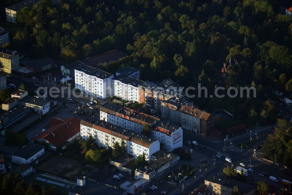 Aerial photograph Berlin - View of the Alt-Mariendorf part around Mariendorfer Damm in Berlin in Germany. The historic part consists of residential buildings, estates, business buildings and a cemetery