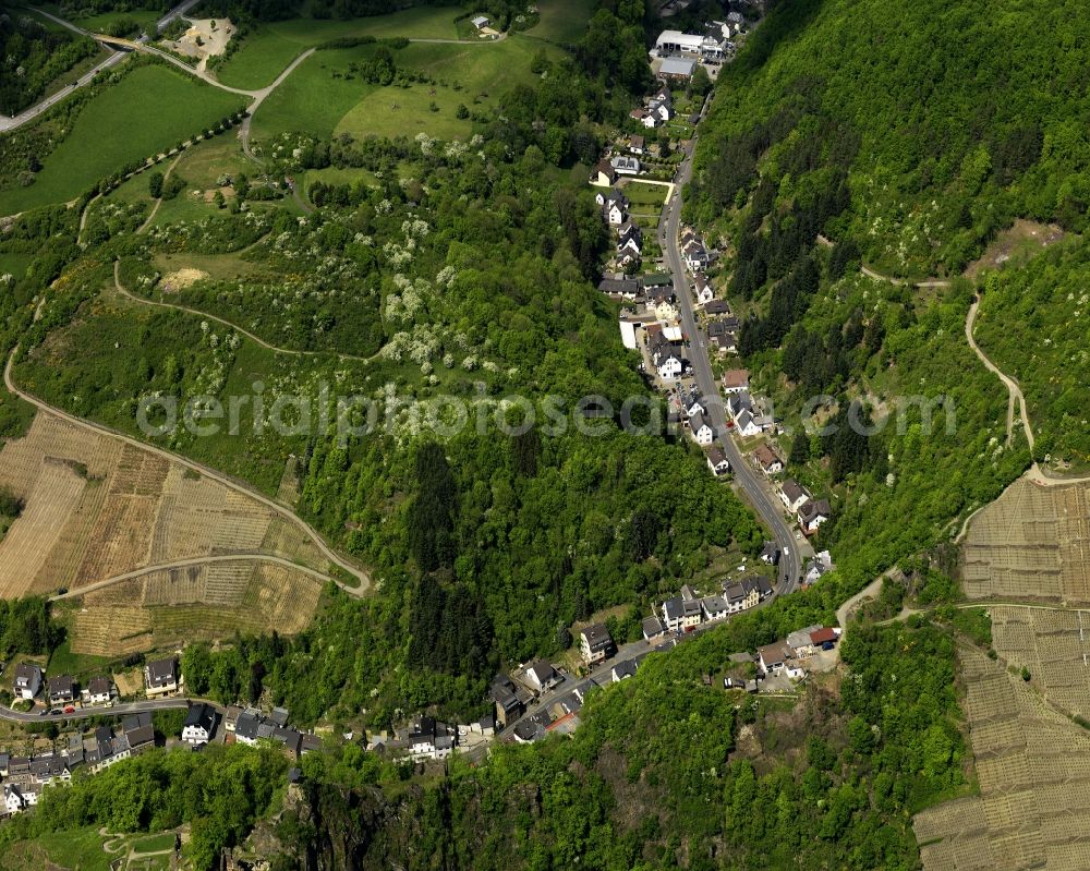 Altenahr from the bird's eye view: View of Altenahr in the state of Rhineland-Palatinate. Altenahr is an official tourist resort and consists of four parts with diverse leisure and tourism facilities and residential areas