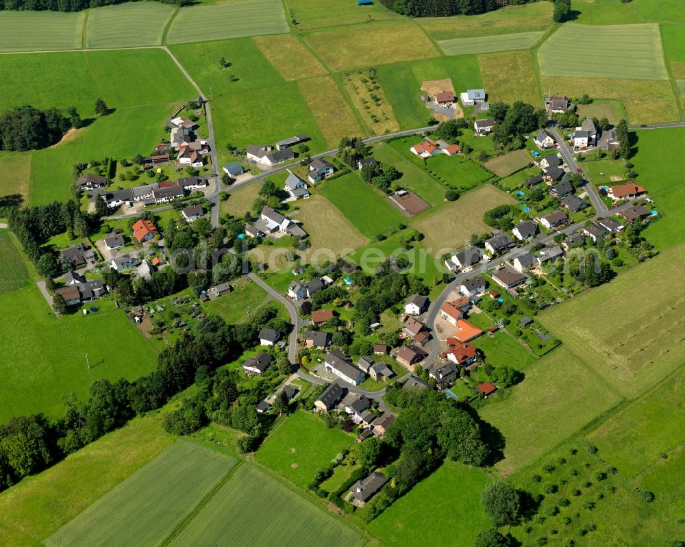 Asbach from above - View of the Altenhofen part of Asbach in the state of Rhineland-Palatinate. The borough and municipiality Asbach is located in the county district of Neuwied in the Niederwesterwald forest region between the Nature parks Rhine-Westerwald and Bergisches Land. Altenhofen is located in the East of the main village and is characterised by agriculture