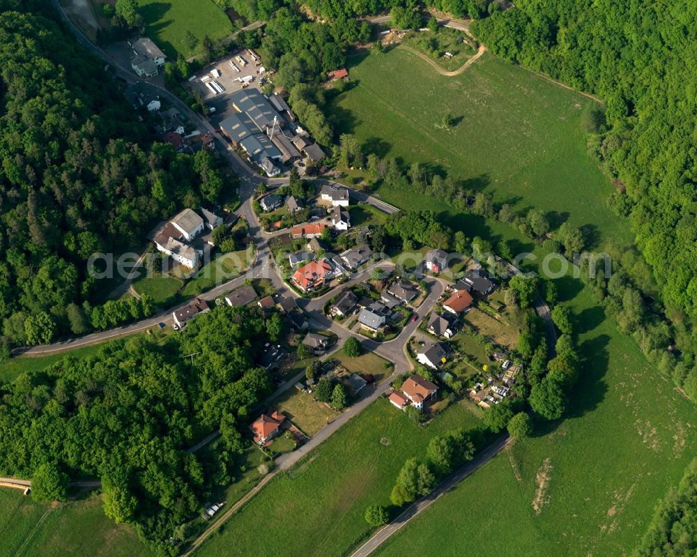 Aerial image Gackenbach - View of the Dies part of the borough of Gackenbach in the state of Rhineland-Palatinate. The borough is located in the county district and region of Westerwald. The residential village is surrounded by fields and meadows. It sits in the Nature Park of Nassau