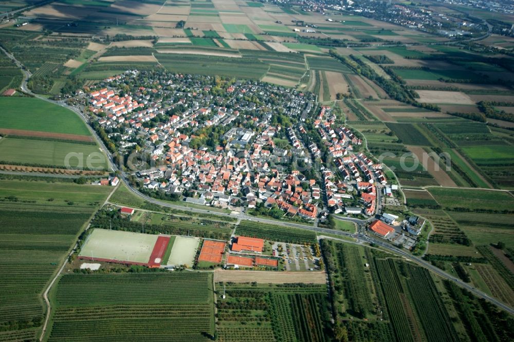 Aerial image Mainz - View of the Drais part of Mainz in the state of Rhineland-Palatinate. Drais is the smallest district of the state capital and is located on a hill in the West of the city. It is characterised by agriculture, fruit and vegetable fields