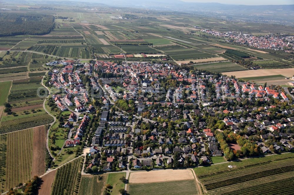 Aerial image Mainz - View of the Drais part of Mainz in the state of Rhineland-Palatinate. Drais is the smallest district of the state capital and is located on a hill in the West of the city. It is characterised by agriculture, fruit and vegetable fields