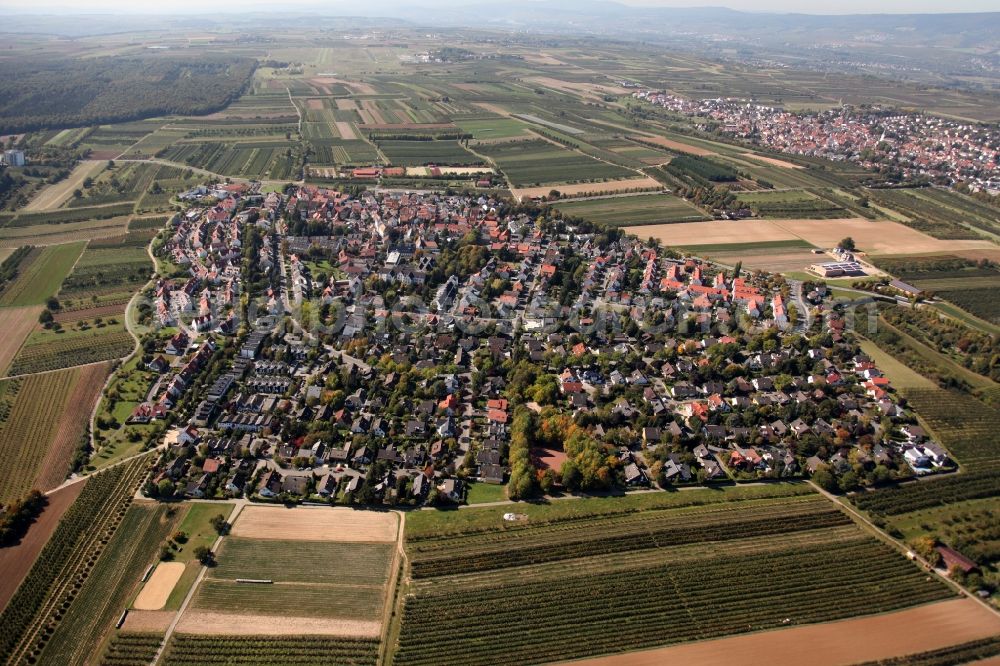 Aerial photograph Mainz - View of the Drais part of Mainz in the state of Rhineland-Palatinate. Drais is the smallest district of the state capital and is located on a hill in the West of the city. It is characterised by agriculture, fruit and vegetable fields