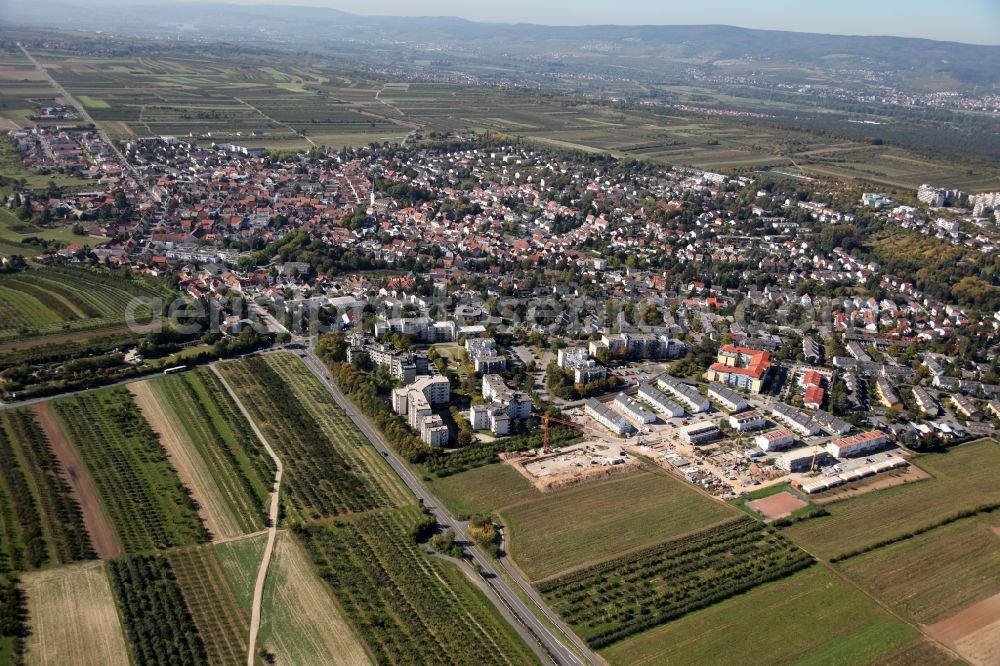 Mainz from the bird's eye view: View of the Drais part of Mainz in the state of Rhineland-Palatinate. Drais is the smallest district of the state capital and is located on a hill in the West of the city. It is characterised by agriculture, fruit and vegetable fields