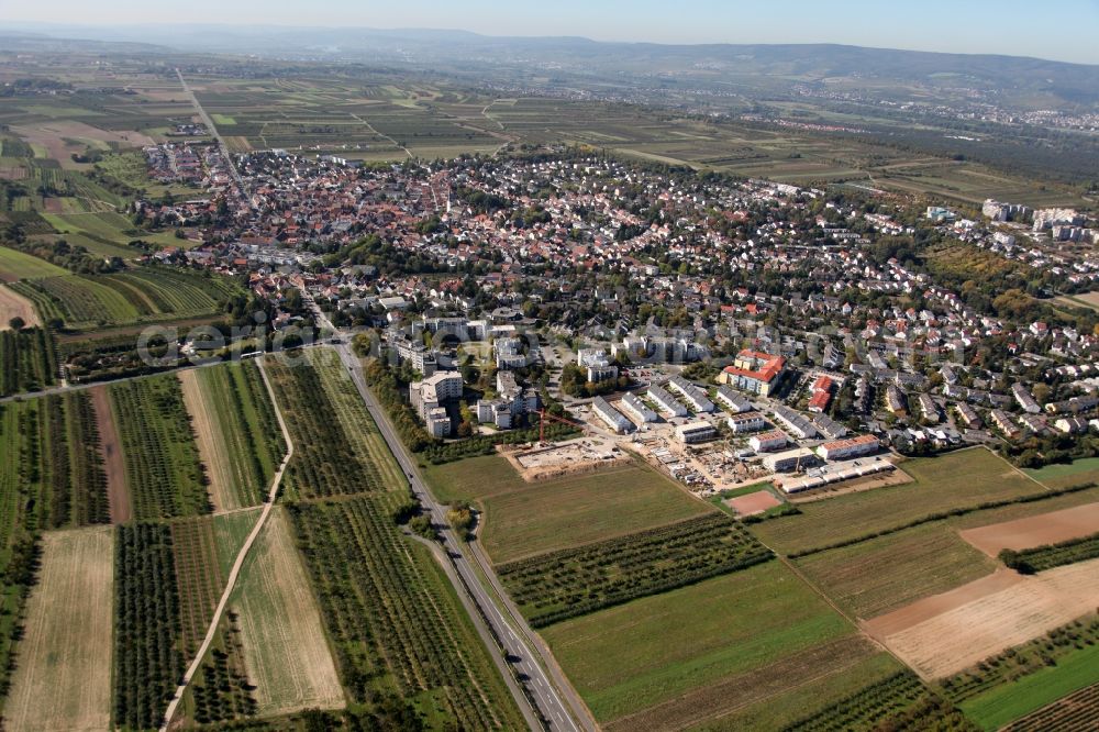 Aerial image Mainz - View of the Drais part of Mainz in the state of Rhineland-Palatinate. Drais is the smallest district of the state capital and is located on a hill in the West of the city. It is characterised by agriculture, fruit and vegetable fields