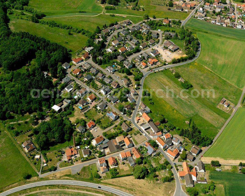 Hallgarten from above - View of the Dreiweierhof part of Hallgarten in the state of Rhineland-Palatinate. The municipiality consists of Hallgarten and Dreiweiherhof. It is enclosed by forest, hills and agricultural land and is an official tourist resort