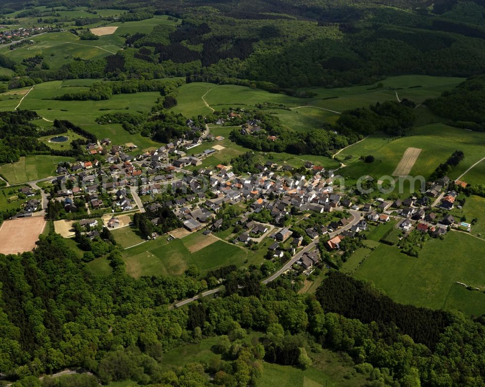 Berg from above - View of the Freisheim part of the borough of Berg in the state of Rhineland-Palatinate. Freisheim is located in the West of the borough - on the border to North Rhine-Westphalia - and is surrounded by forest and agricultural land