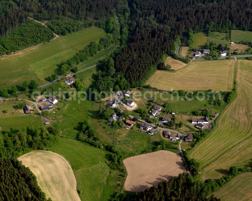 Aerial image Friesenhagen - View of the Gerndorf part of Friesenhagen in the state of Rhineland-Palatinate. Gerndorf with its residential buildings is located in the borough of Friesenhagen, the Northern-most borough of the state. The village is surrounded by fields, forest and hills