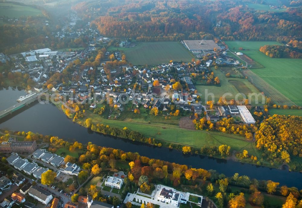 Aerial image Essen - View of the autumnal Kettwig vor der Bruecke in the South of the Kettwig part of Essen in the state of North Rhine-Westphalia