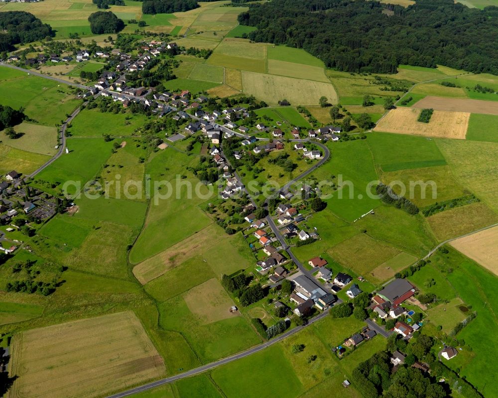 Aerial image Asbach - View of the Loehe part of Asbach in the state of Rhineland-Palatinate. The borough and municipiality Asbach is located in the county district of Neuwied in the Niederwesterwald forest region between the Nature parks Rhine-Westerwald and Bergisches Land. Loehe today is a residential village with single and multi-family homes