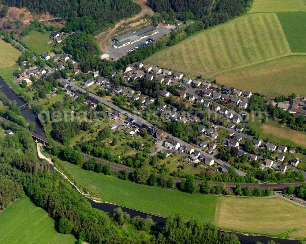 Aerial image Hövels - View of the Niederhoevels part of Hoevels in the state of Rhineland-Palatinate. Niederhoevels is located on a small hill in a bend of the river Sieg. It belongs to the municipiality of Hoevels which is located in the South